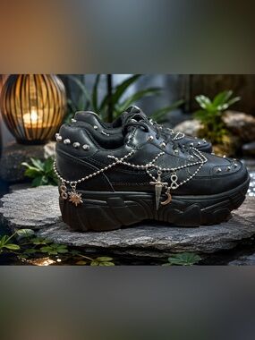 Koi Footwear Mystic Platform Sneakers Black Studded Charm Goth Y2K Size 7